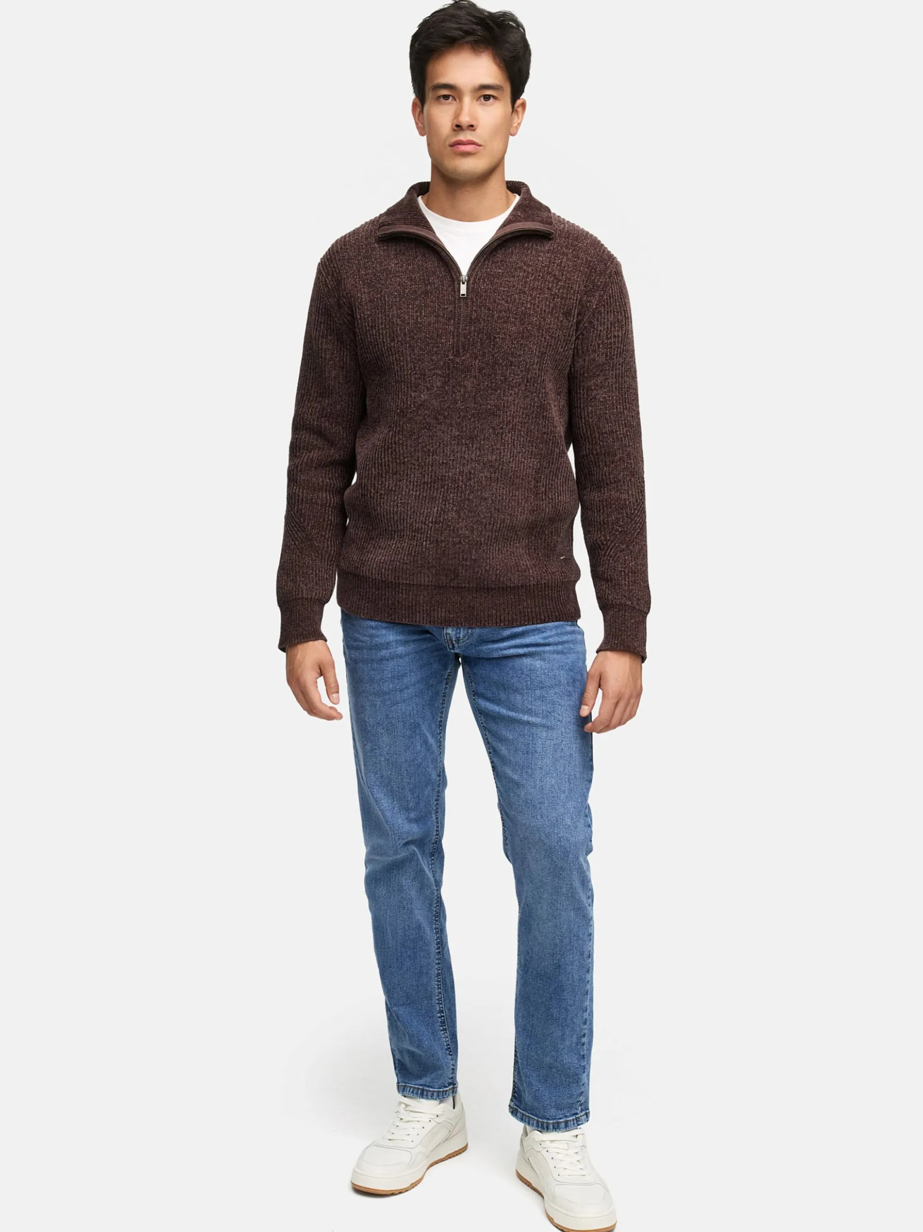 Indicode Herren Strickpullover - INHunch Half Zip in braun