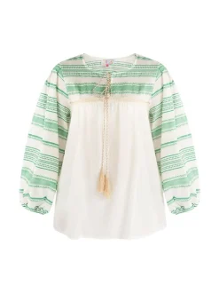 IZIA Damen Bluse in grün ecru - Ausschnitt: Rundhals