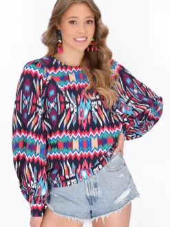 IZIA Damen Bluse in mehrfarbig - Ausschnitt: Rundhals