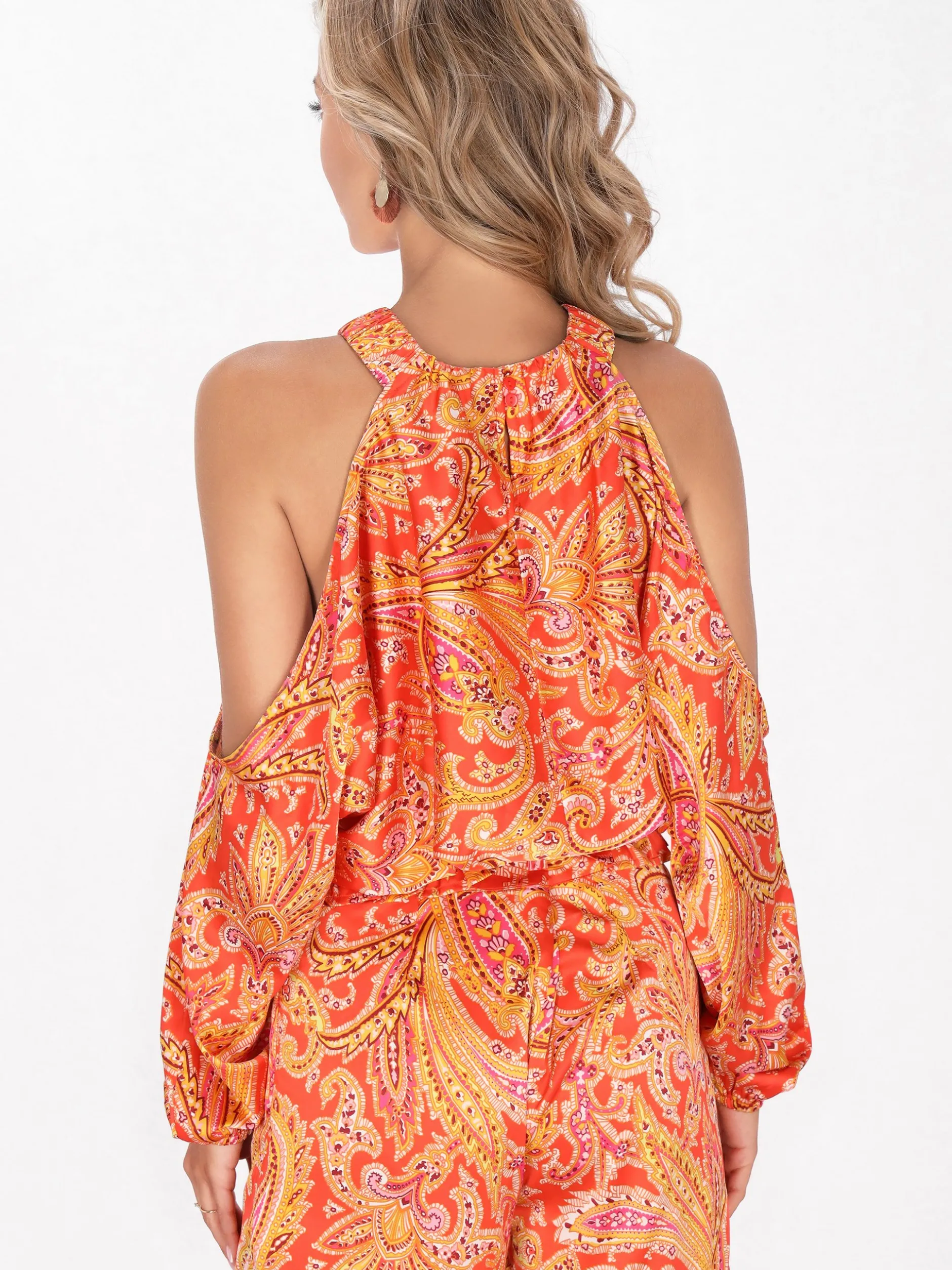 IZIA Damen Bluse in orange - Ausschnitt: Rundhals