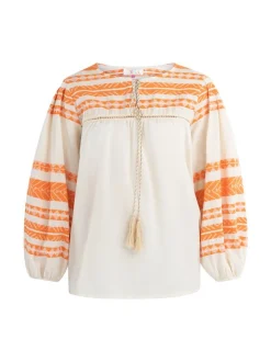 IZIA Damen Bluse in orange ecru - Ausschnitt: Rundhals