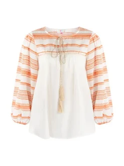 IZIA Damen Bluse in orange ecru - Ausschnitt: Rundhals