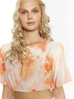 IZIA Damen Bluse mit Batikmuster in orange