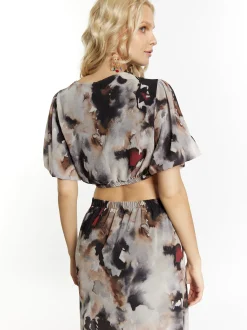 IZIA Damen Bluse mit Batikmuster in schwarz