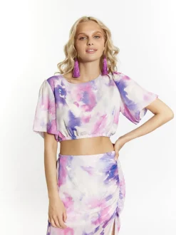 IZIA Damen Bluse mit Batikmuster in flieder