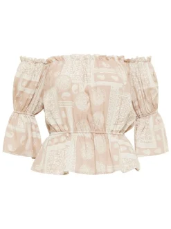 IZIA Damen Carmenbluse in beige - Ausschnitt: Carmen