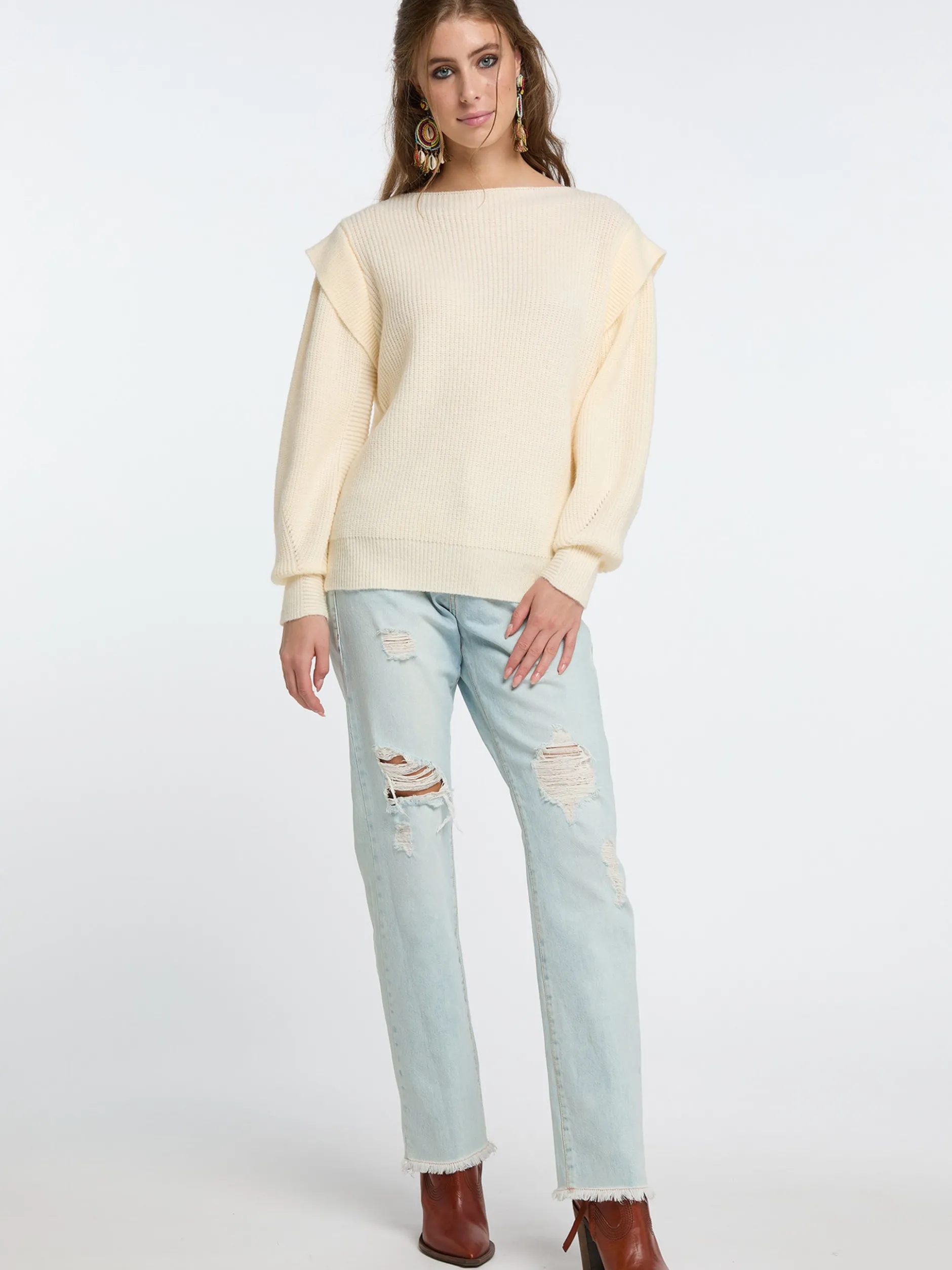 IZIA Damen Grobstrick-Pullover in ecru