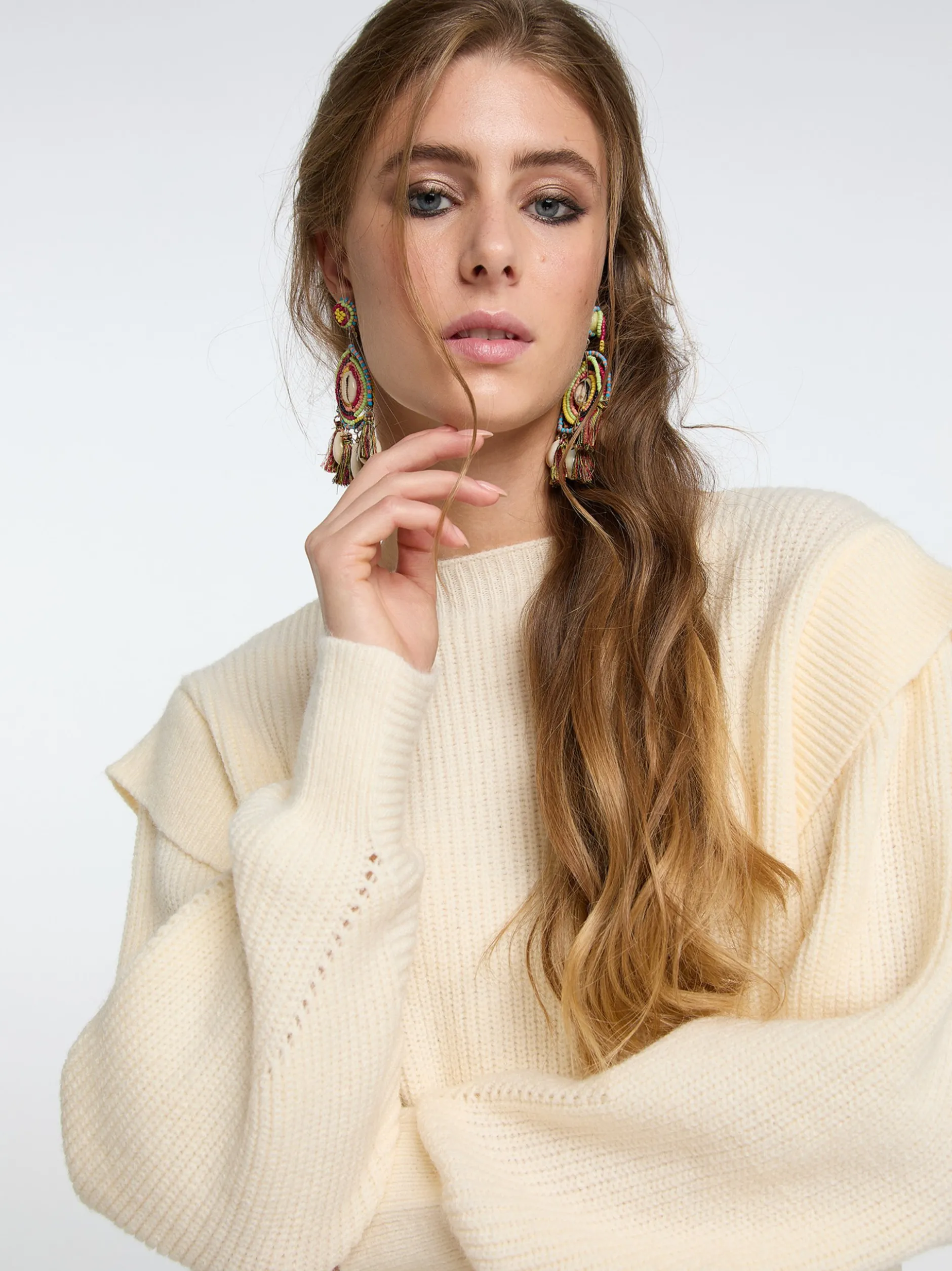 IZIA Damen Grobstrick-Pullover in ecru