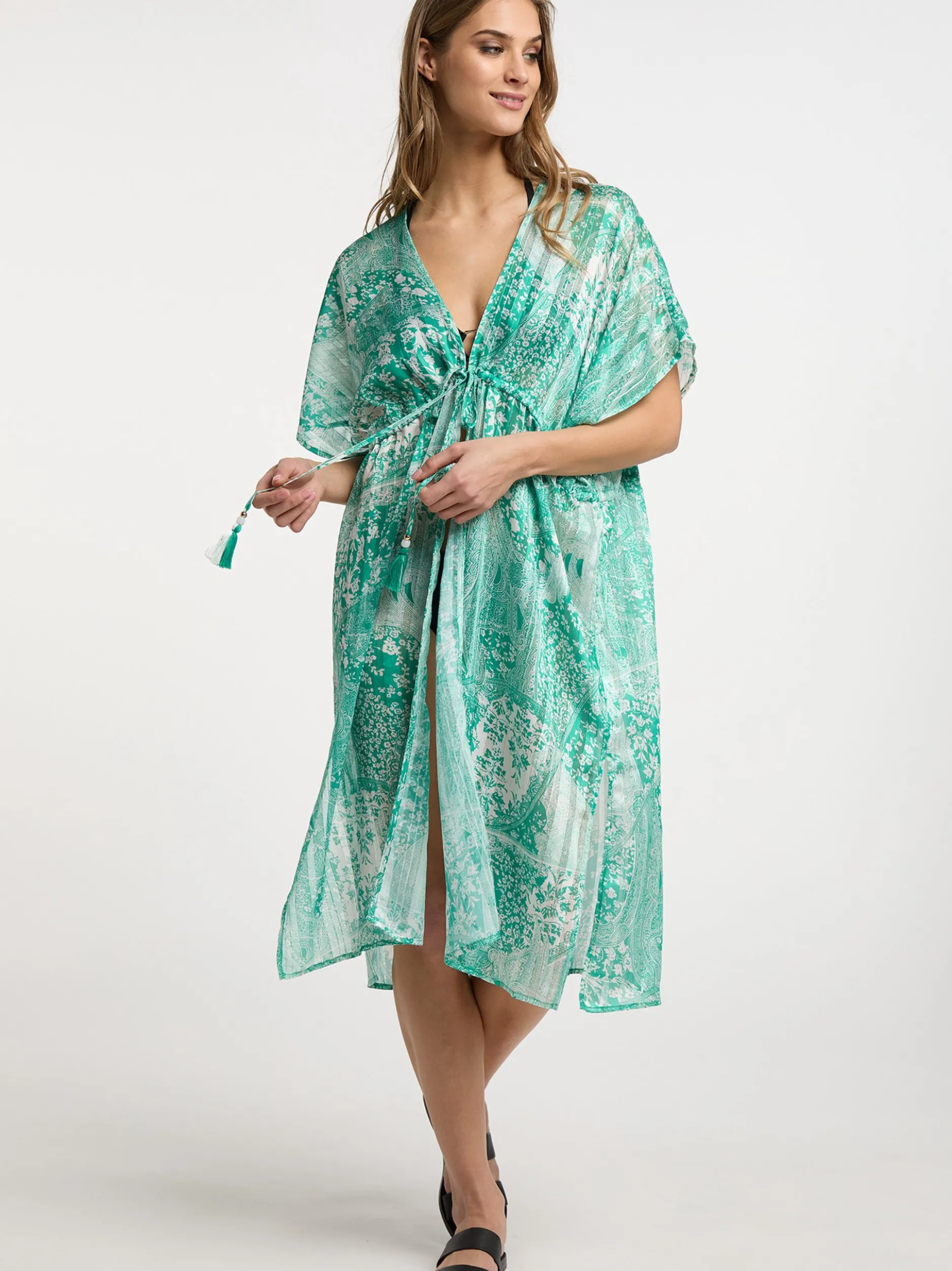 IZIA Damen Kimono in grün - Ausschnitt: ohne Kragen