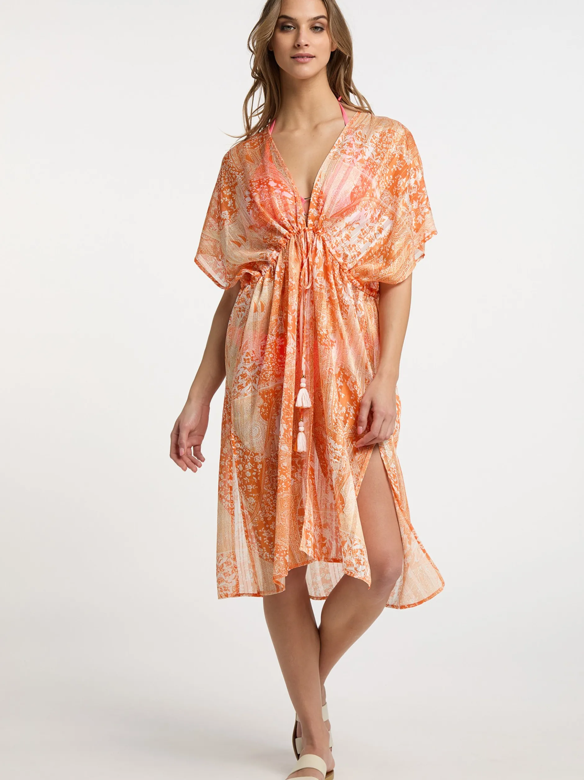 IZIA Damen Kimono in orange - Ausschnitt: ohne Kragen