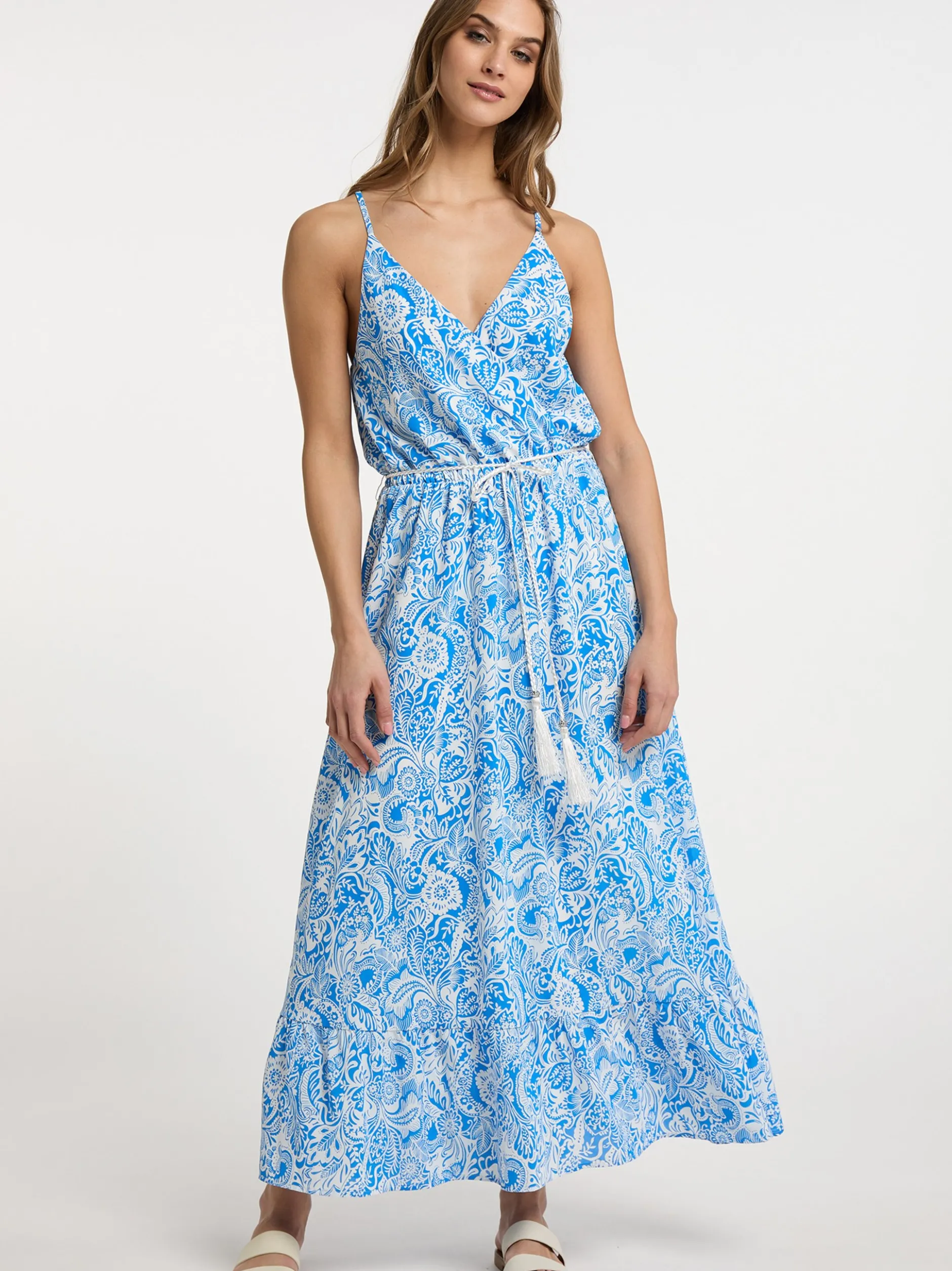 IZIA Damen Kleid in blau weiß - Ausschnitt: V-Ausschnitt