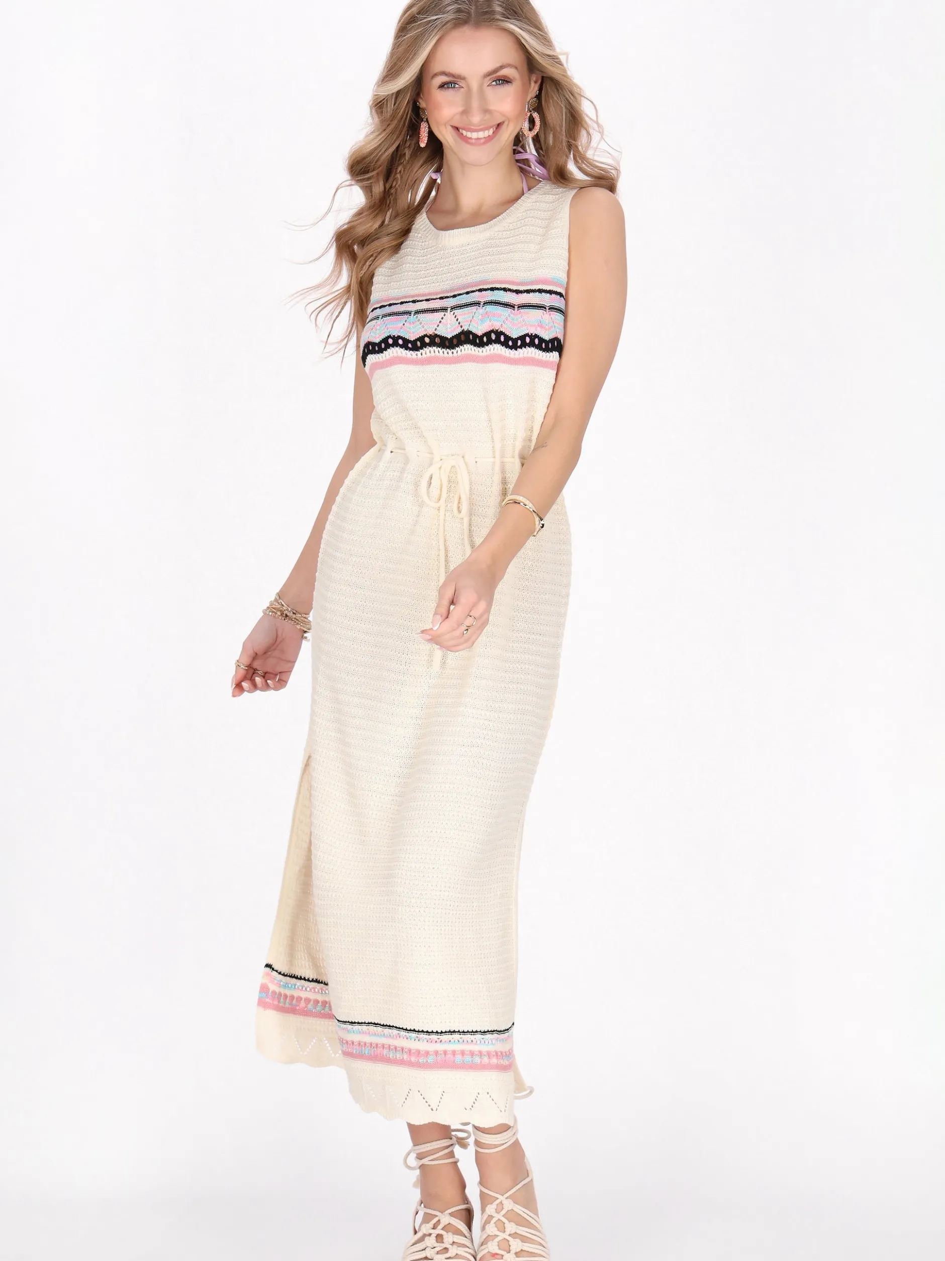 IZIA Damen Kleid in ecru - Ausschnitt: Rundhals