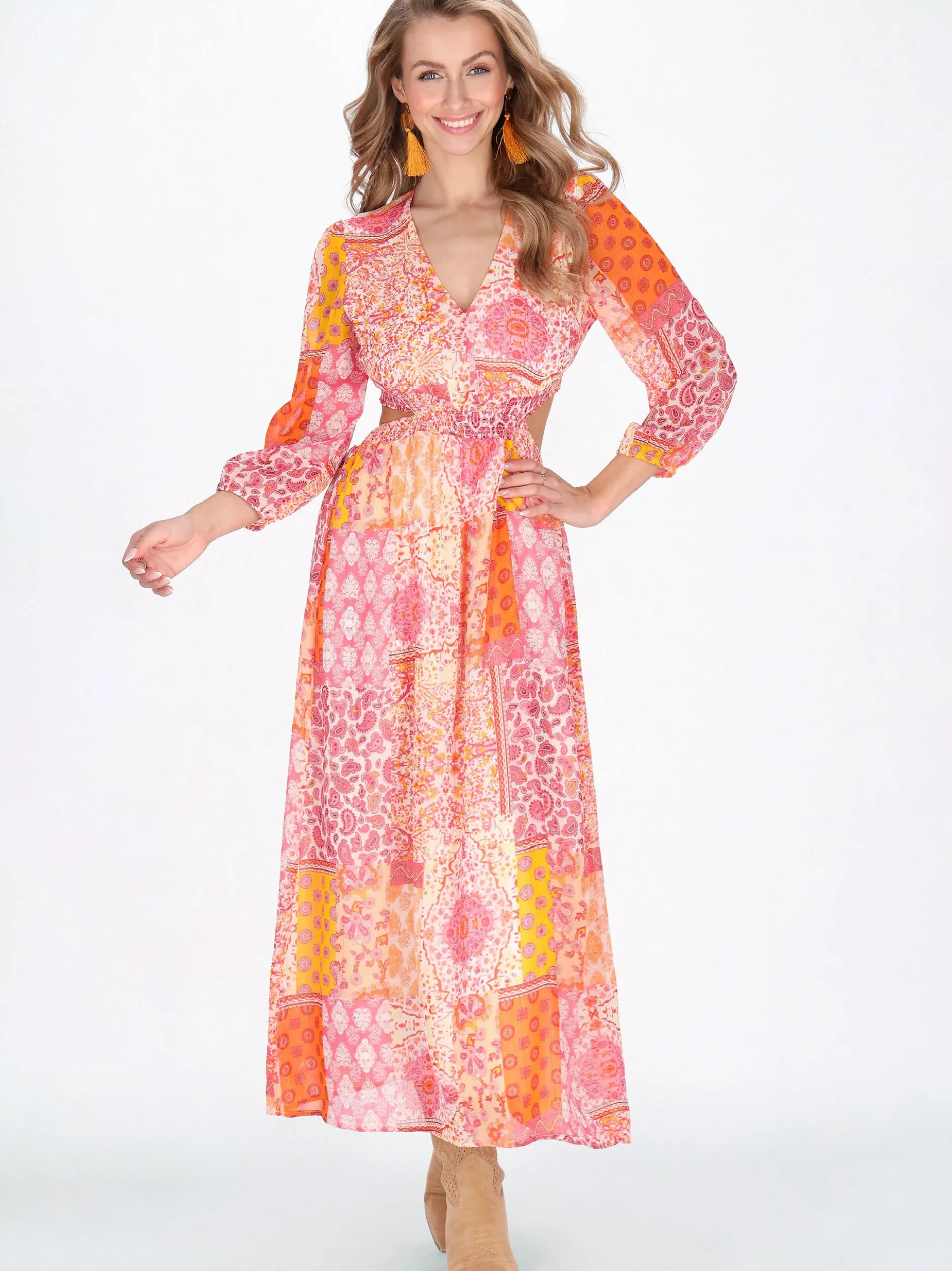 IZIA Damen Kleid in orange - Länge: mittel