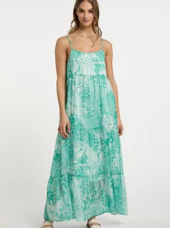 IZIA Damen Maxikleid in grün - Ausschnitt: Karree