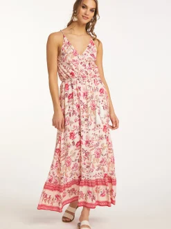 IZIA Damen Maxikleid in rosa - Ausschnitt: V-Ausschnitt