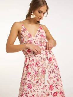 IZIA Damen Maxikleid in rosa - Ausschnitt: V-Ausschnitt