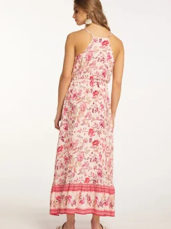 IZIA Damen Maxikleid in rosa - Ausschnitt: V-Ausschnitt