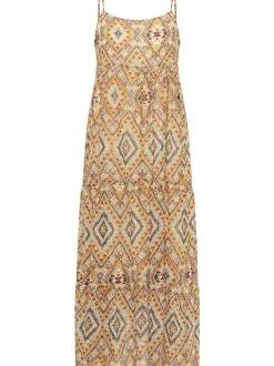 IZIA Damen Maxikleid mit Spaghettiträgern in orange