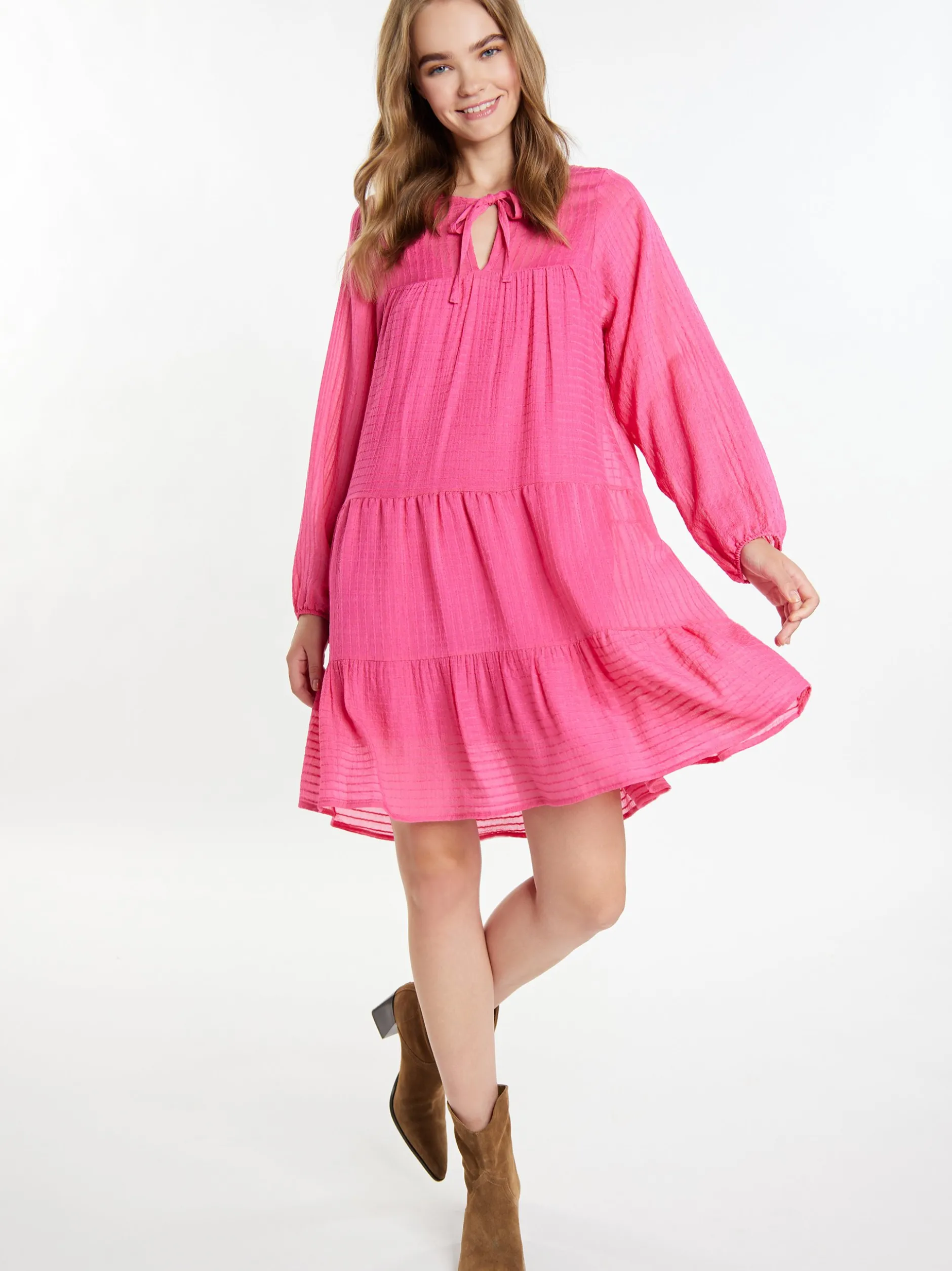 IZIA Damen Midikleid im Streifendesign in pink