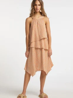 IZIA Damen Midikleid in orange - Länge: mittel