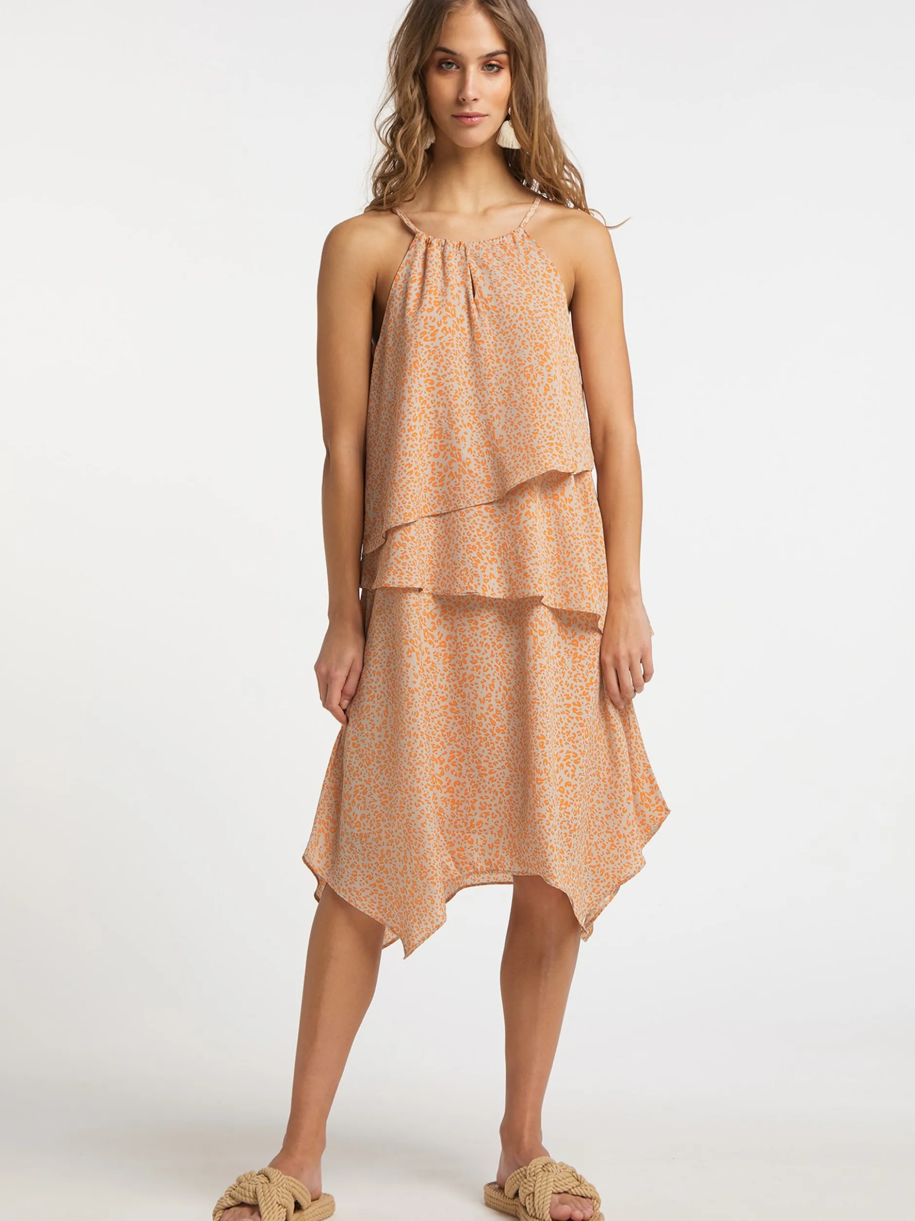 IZIA Damen Midikleid in orange - Länge: mittel