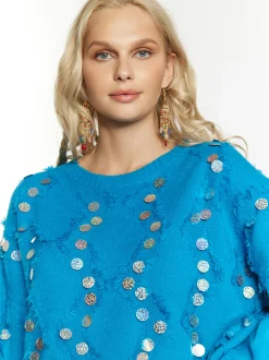 IZIA Damen Pullover in blau - Ausschnitt: Rundhals