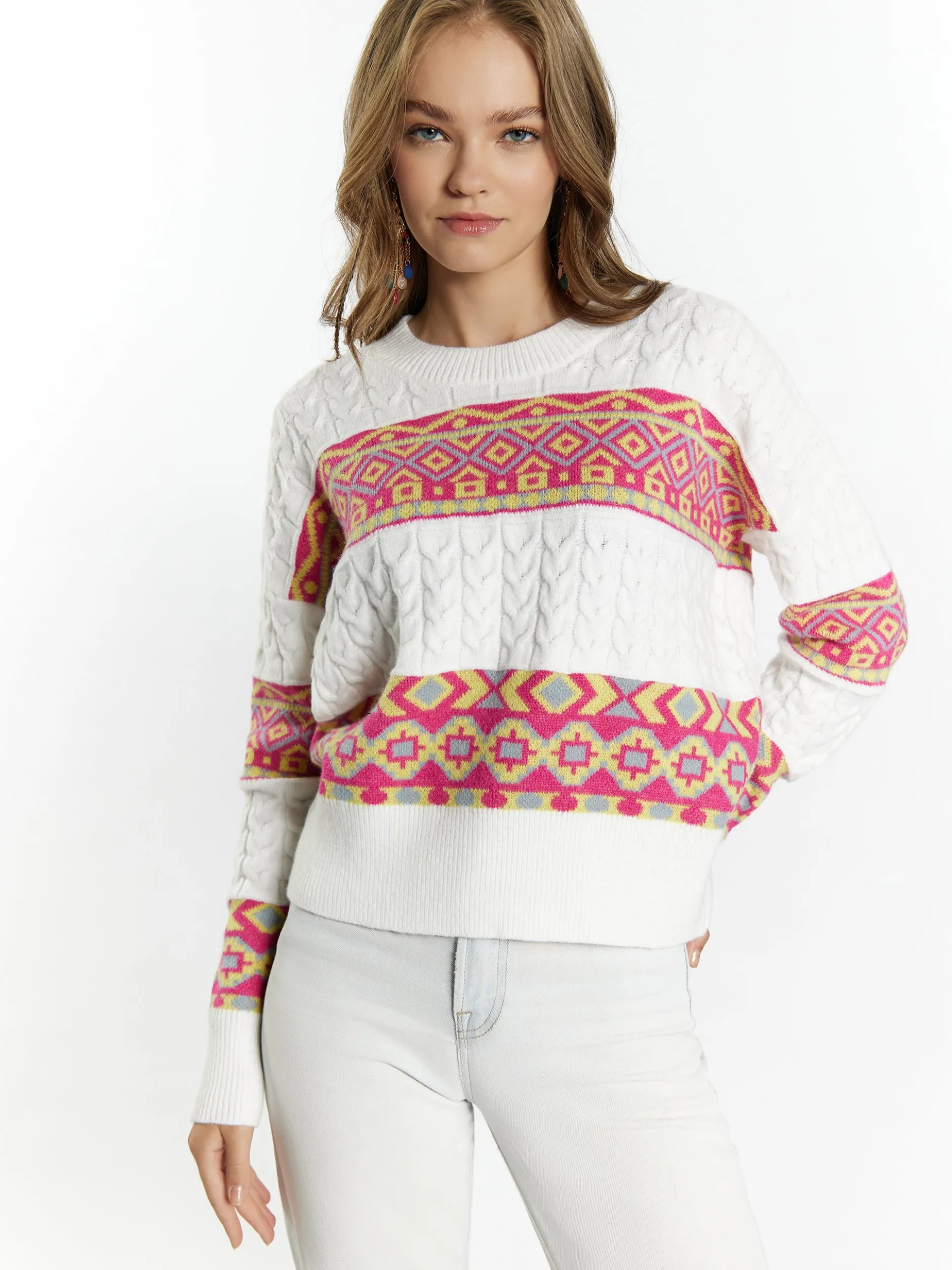 IZIA Damen Pullover in ecru - Ausschnitt: Rundhals