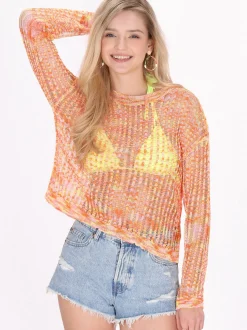 IZIA Damen Pullover in orange - Ausschnitt: Rundhals