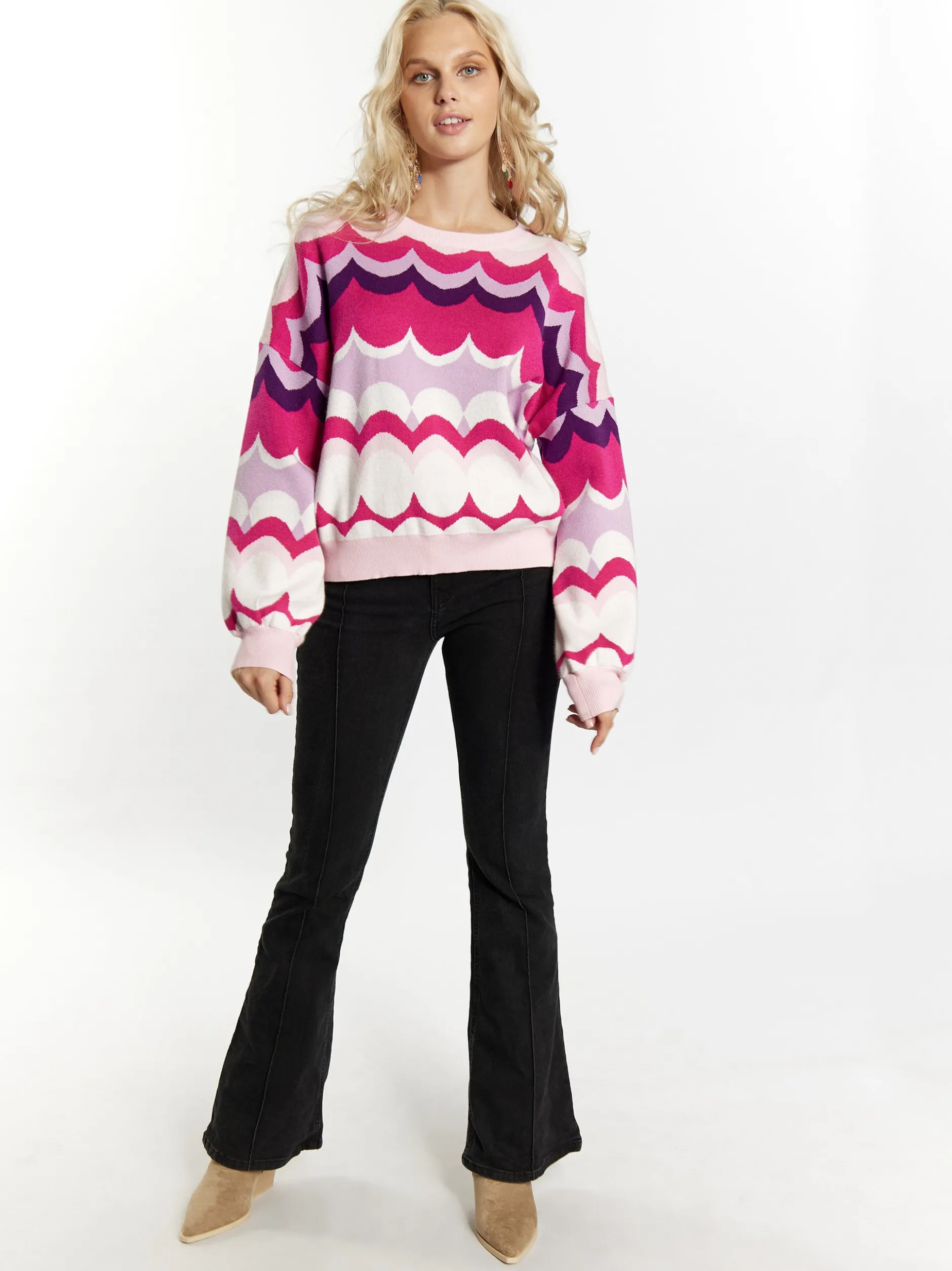 IZIA Damen Pullover in pink - Ausschnitt: Troyerkragen