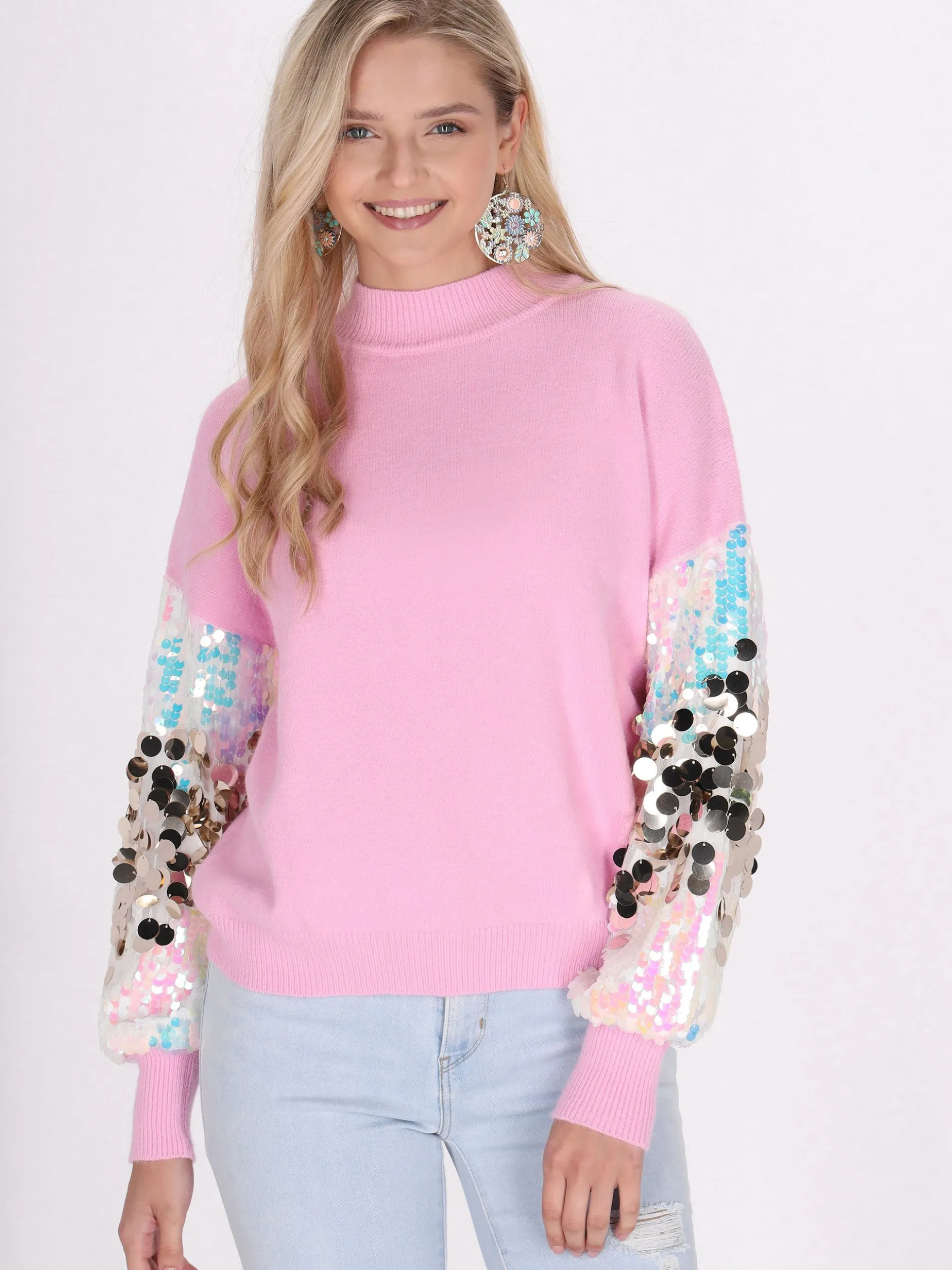 IZIA Damen Pullover in pink - Ausschnitt: ohne Kragen