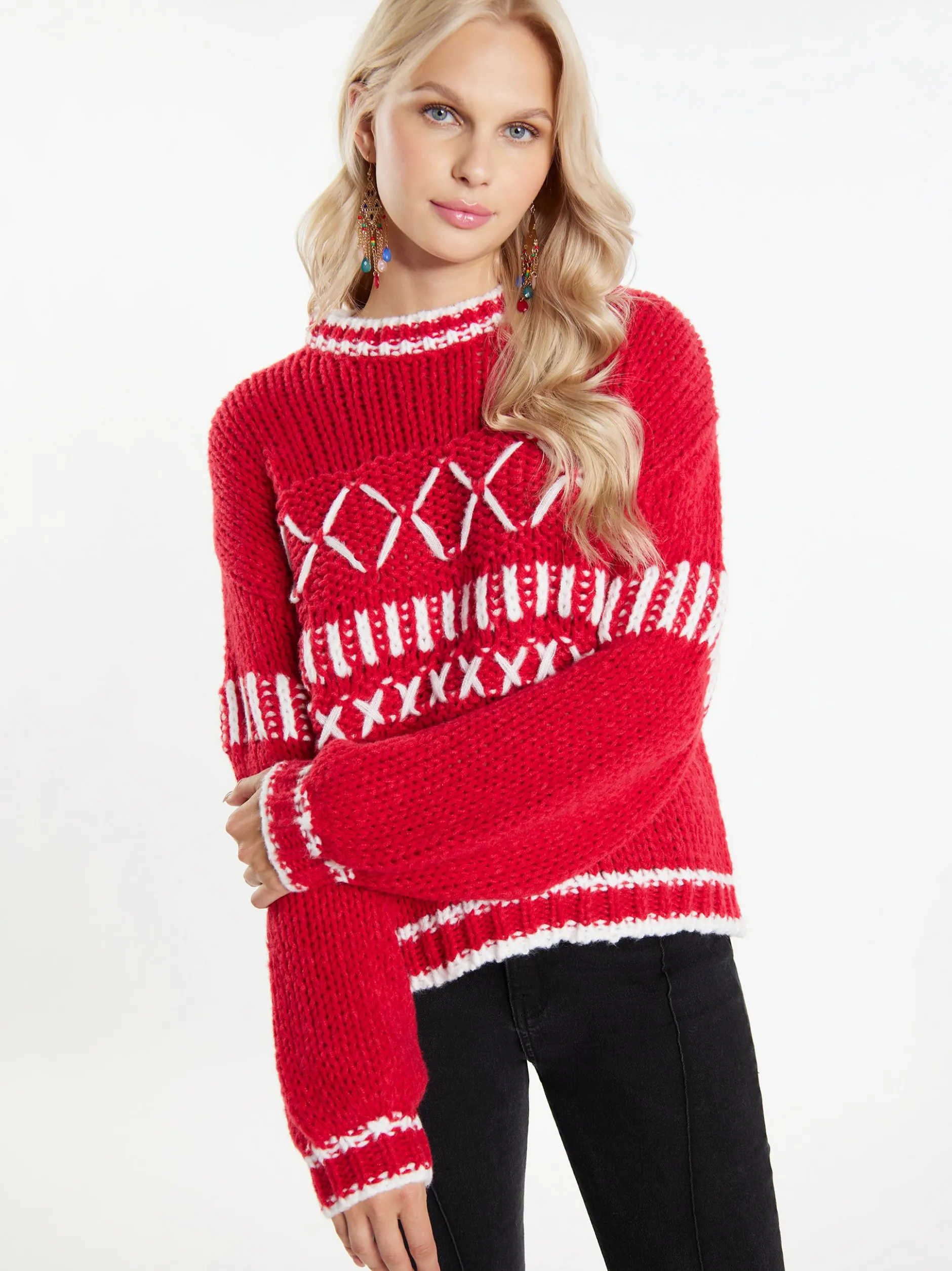 IZIA Damen Pullover in rot - Ausschnitt: Troyerkragen