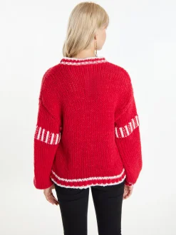 IZIA Damen Pullover in rot - Ausschnitt: Troyerkragen