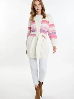 IZIA Damen Strickjacke in ecru - Ausschnitt: ohne Kragen