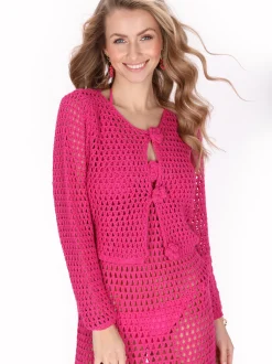 IZIA Damen Strickjacke in fuchsia - Ausschnitt: Rundhals