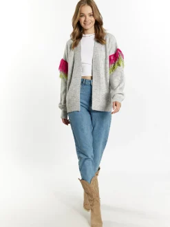 IZIA Damen Strickjacke in grau - Ausschnitt: ohne Kragen