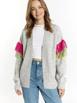 IZIA Damen Strickjacke in grau - Ausschnitt: ohne Kragen
