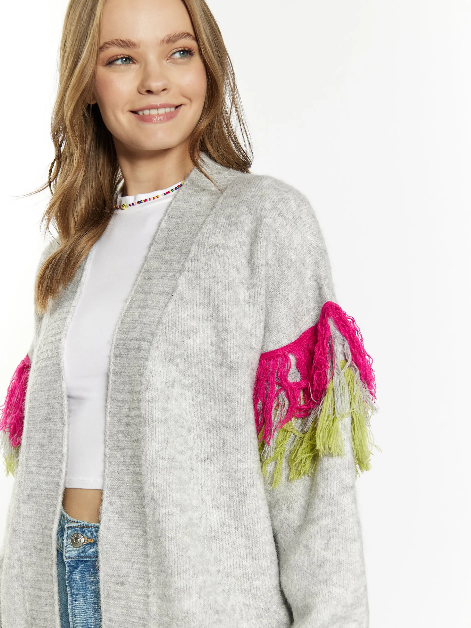 IZIA Damen Strickjacke in grau - Ausschnitt: ohne Kragen