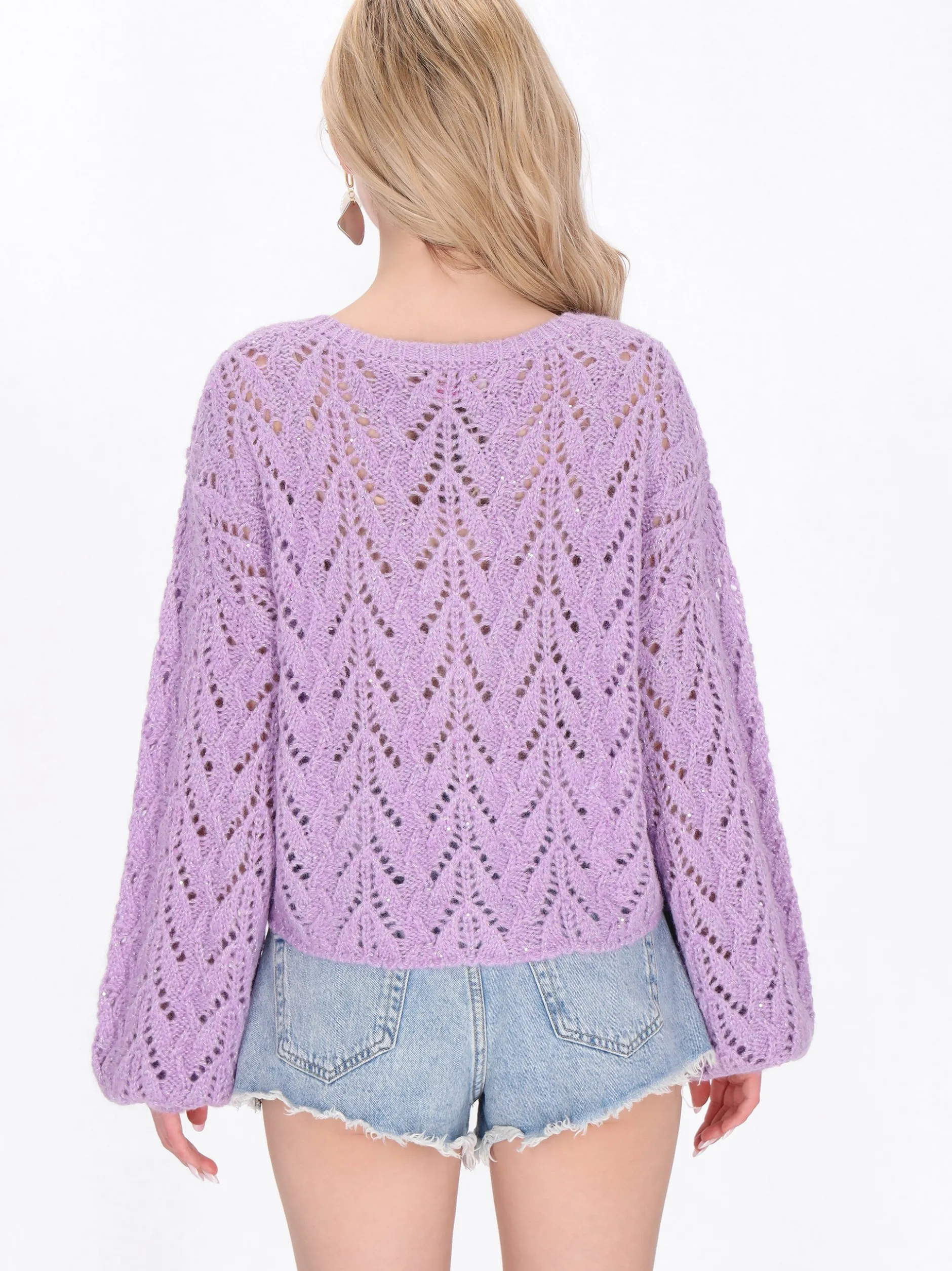 IZIA Damen Strickjacke in lila - Ausschnitt: Rundhals