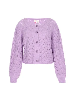 IZIA Damen Strickjacke in lila - Ausschnitt: Rundhals