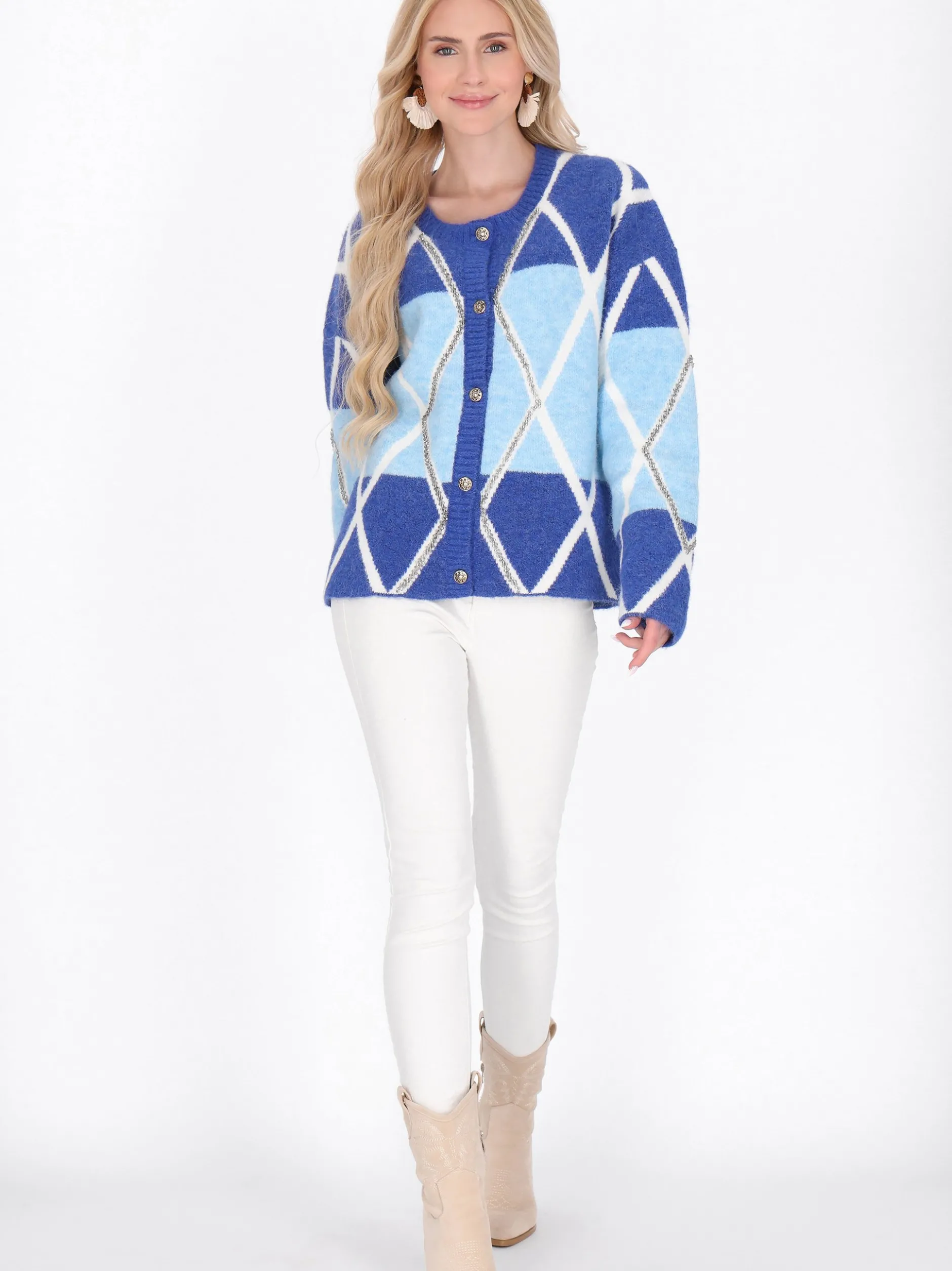 IZIA Damen Strickjacke in marine - Ausschnitt: Rundhals