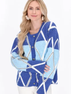 IZIA Damen Strickjacke in marine - Ausschnitt: Rundhals