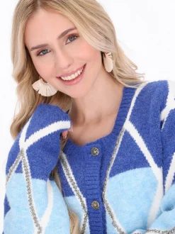 IZIA Damen Strickjacke in marine - Ausschnitt: Rundhals