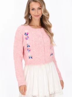 IZIA Damen Strickjacke in rosa - Ausschnitt: Rundhals