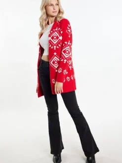 IZIA Damen Strickjacke in rot - Ausschnitt: ohne Kragen