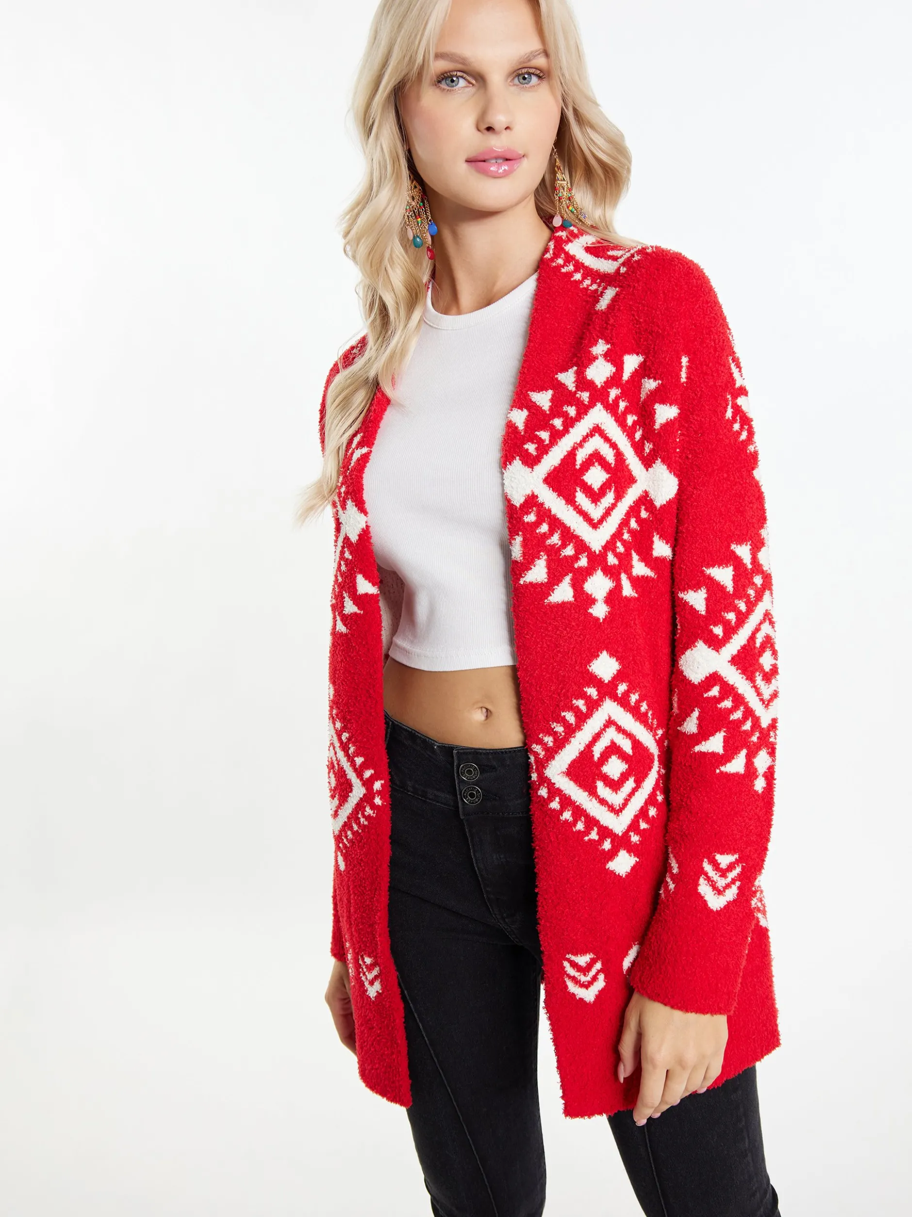 IZIA Damen Strickjacke in rot - Ausschnitt: ohne Kragen