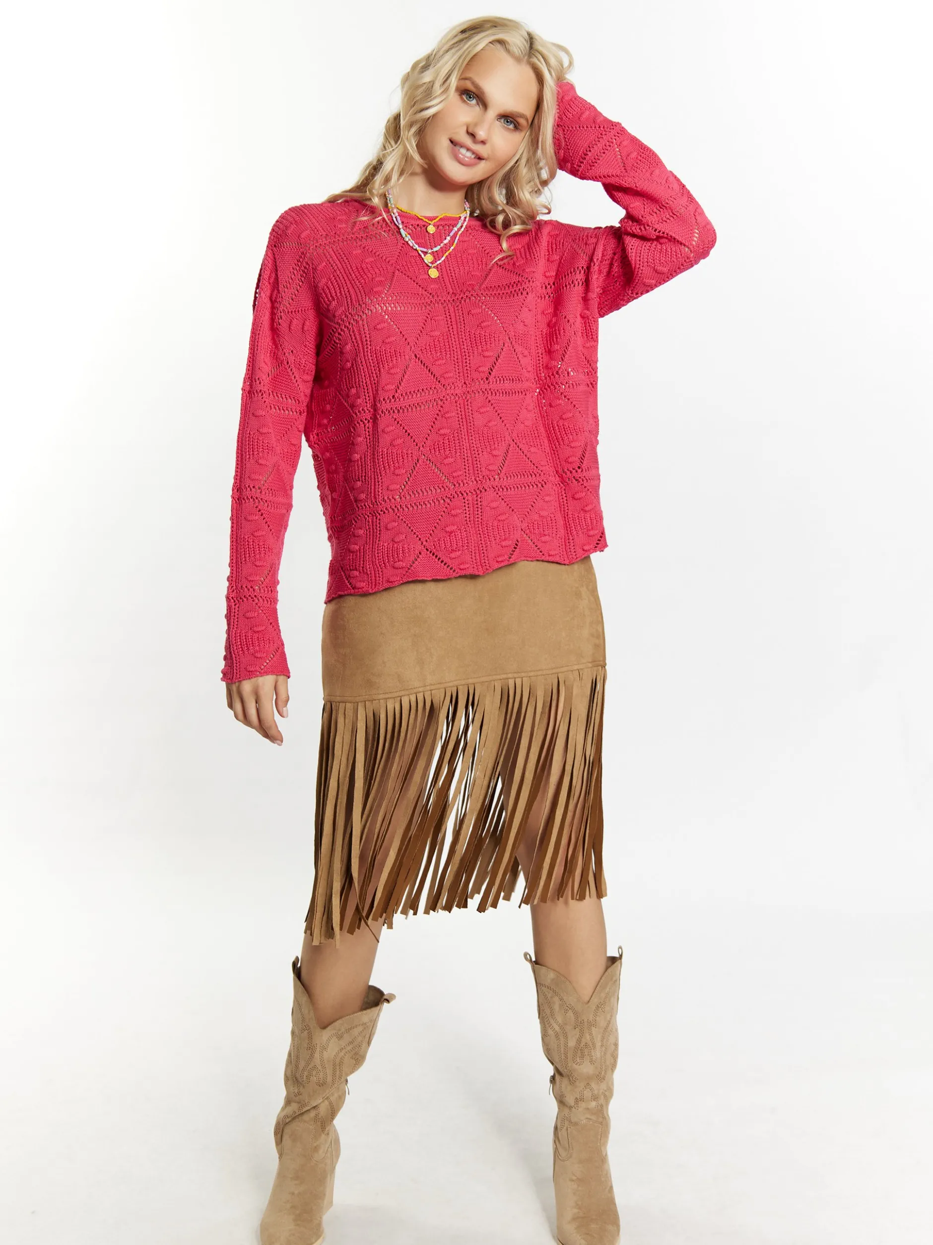 IZIA Damen Strickpullover in pink - Ausschnitt: Rundhals