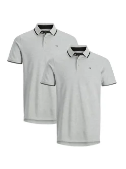 Jack & Jones Herren Poloshirt - 2er Pack Paulos - Slim Fit in hellgrau
