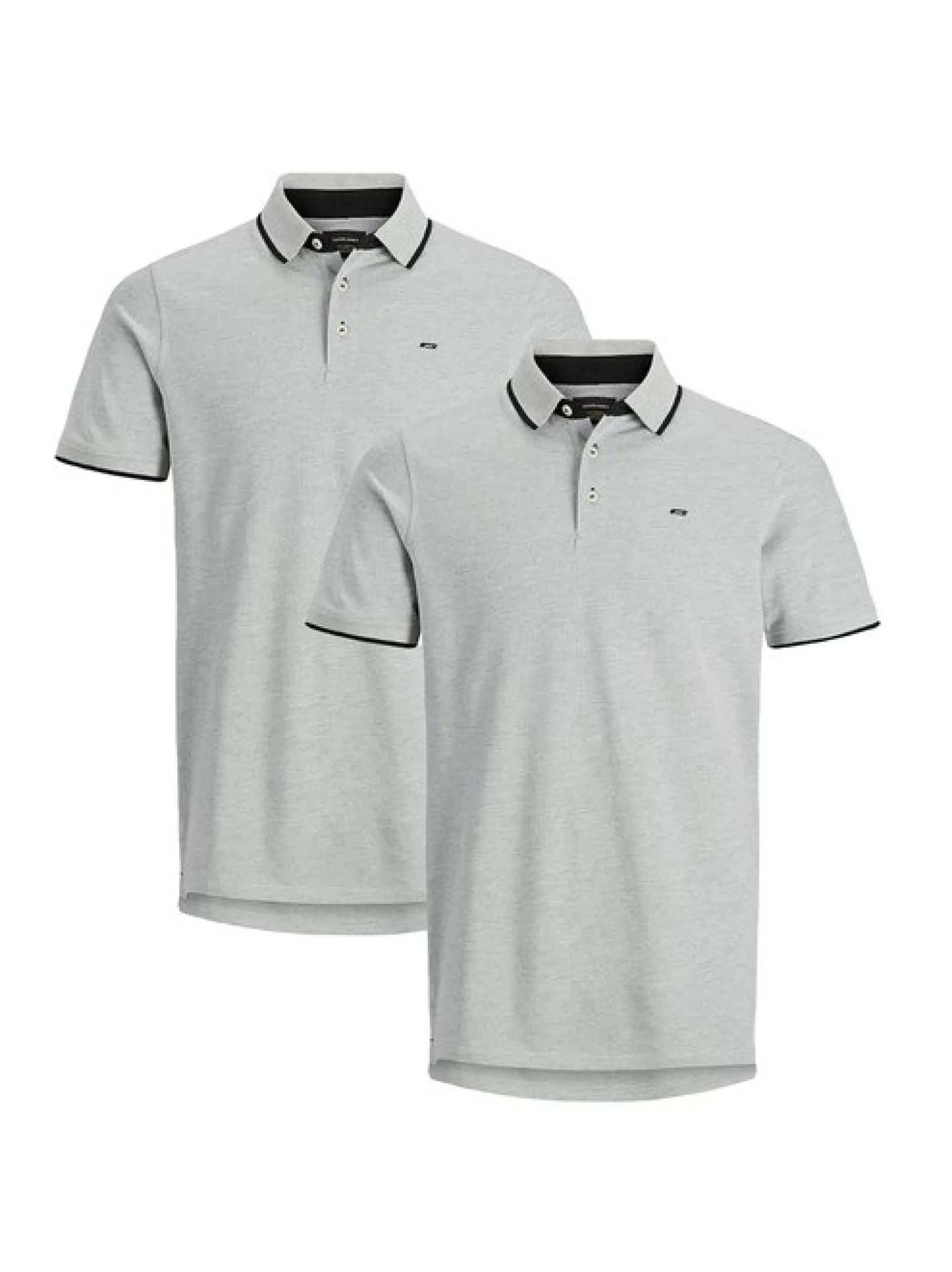 Jack & Jones Herren Poloshirt - 2er Pack Paulos - Slim Fit in hellgrau