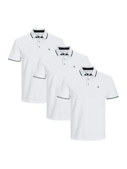 Jack & Jones Herren Poloshirt - 3er Pack Paulos - Slim Fit in beige weiß
