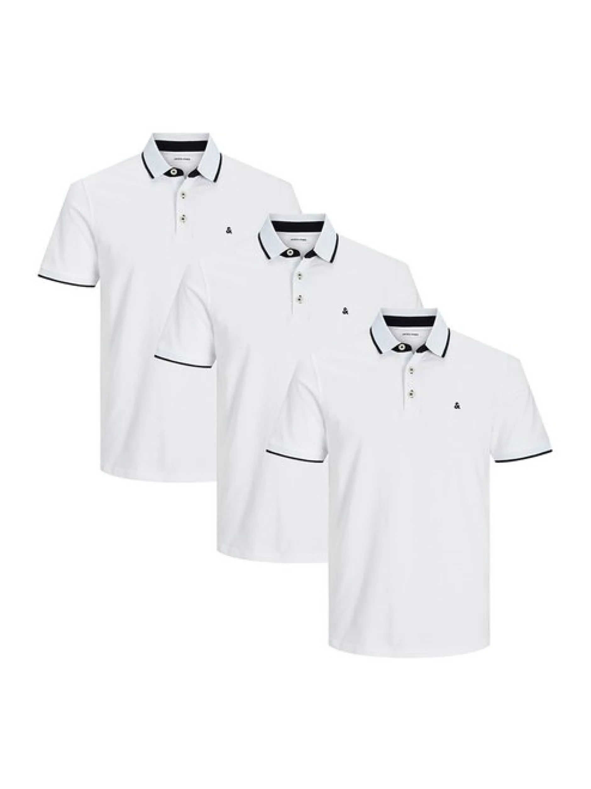 Jack & Jones Herren Poloshirt - 3er Pack Paulos - Slim Fit in beige weiß